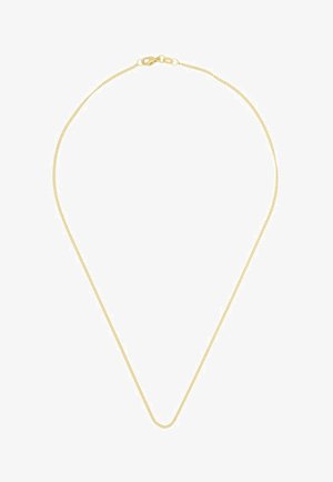 Collana in metallo dorato con un design delicato e piatto, dotata di chiusura a scatto e una texture liscia e uniforme.