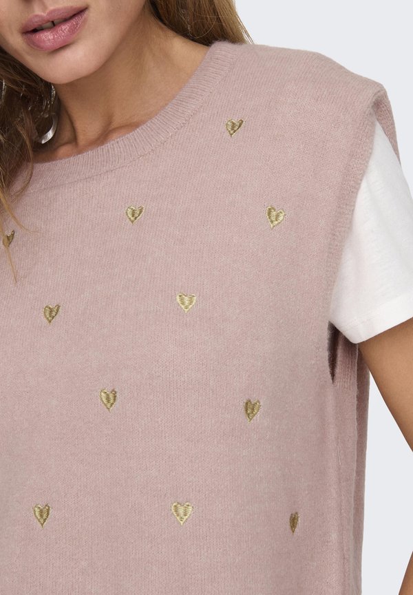 ONLMELODY EMBROIDERY O-NECK - Top - rose smoke detail light gold hearts3