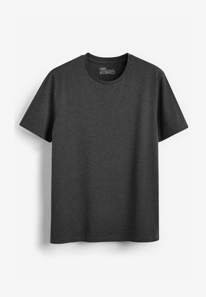 T-shirt à manches courtes gris foncé, de coupe regular. Fabriqué en tissu doux avec un col rond et un design simple, sans motifs ni accents visibles.
