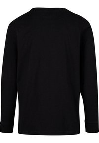 Zwarte longsleeve t-shirt met ronde hals. Soepele katoen, met een eenvoudig ontwerp zonder logo's of patronen.