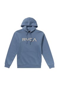 Felpa con cappuccio blu realizzata in materiale morbido, dotata di una tasca frontale e un logo "RYCA" beige in carattere audace sul petto.