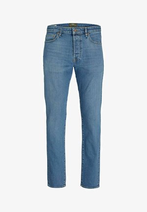 Jeans in denim azzurro chiaro con taglio dritto, dotati di chiusura con bottone e zip, design a cinque tasche e leggera scoloritura.