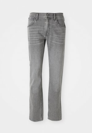 Grijze denim jeans met een recht ontwerp, vijf zakken en subtiele vervaging. Voorzien van een metalen knoopsluiting en riemlussen.