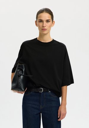 Selected, SLWCOLWOMAN OVERSIZED TEE - Lihtne T-särk - black