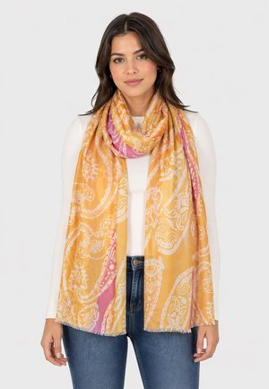 Faera, LEICHT TRANSPARENTER SCHAL FRANSEN PAISLEY AUFDRUCK STREIFEN - Scarf - orange