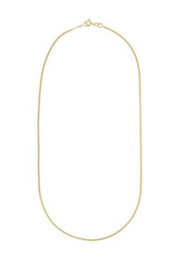 Guldmetallkedjan har en tunn och flexibel design med en slät yta och en enkel låsning. Längden är justerbar.