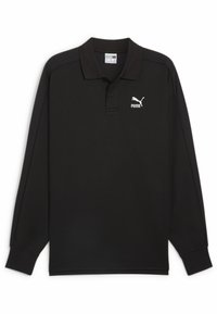 Must mustaga kaelusega must pikakätine polo särk, mis on valmistatud tekstureeritud kangast. Omab kaelust, soonikkoes mansette ja valget Puma logo rinnal.