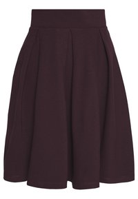 Gonna a lunghezza ginocchio color marsala realizzata in tessuto elasticizzato, con un alto punto vita e morbide pieghe per maggiore volume e movimento.