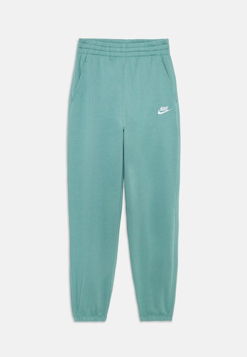 Mint zelene Nike trenirke z elastičnim pasom, stranskima žepoma in belim logotipom na levi stegn. Zategnjeni gležnji z mehkimi teksturami.