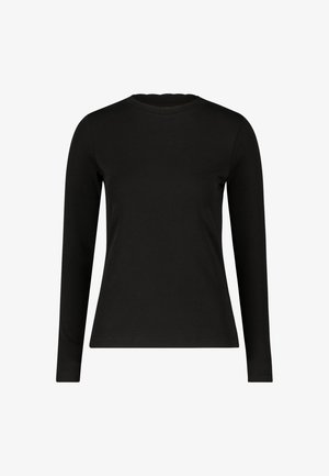 Schwarzes Langarmshirt aus Baumwollmischung. Mit rundem Halsausschnitt und taillierter Form. Glatte Textur ohne sichtbare Muster oder Akzente.