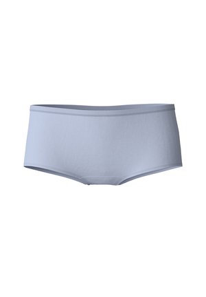 Lichtblauwe katoenen boyshorts met een gladde textuur, een brede tailleband en platte naden voor comfort. Geen zichtbare patronen of hardware.