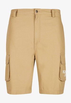 Pamutkeverékből készült khaki cargo short, két oldalsó zsebbel, gombos záródással és varrási részletekkel. Könnyű, térdzokni hosszúságú kivitel.