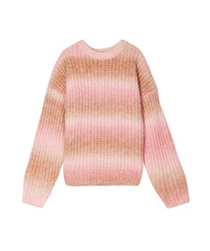 Maglione lavorato a maglia con una gradazione di tonalità rosa e marrone, texture a coste, scollatura rotonda e maniche lunghe con polsini elasticizzati.