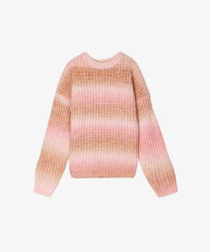 Strickpullover mit einem Verlauf von Rosa- zu Brauntönen, gerippter Textur, Rundhalsausschnitt und langen Ärmeln mit elastischen Bündchen.