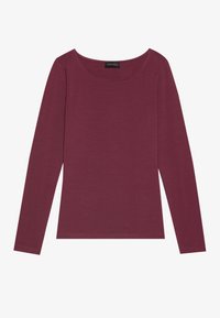 Burgunderfarget langermet topp med rund neckline, laget av et glatt stoff. Har minimal søm og en tettsittende fasong.