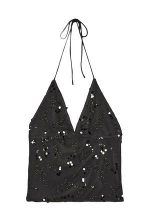 Stradivarius, EMBROIDERED SEQUIN HALTER TOP - Débardeur - black