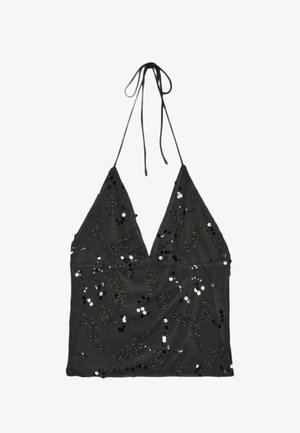 Stradivarius, EMBROIDERED SEQUIN HALTER TOP - Top - black