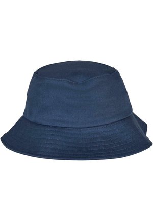 Marinblå bucket hat tillverkad av slitstarkt tyg, med en bred, nedåtlutande skärm och en texturerad yta för ökat grepp.