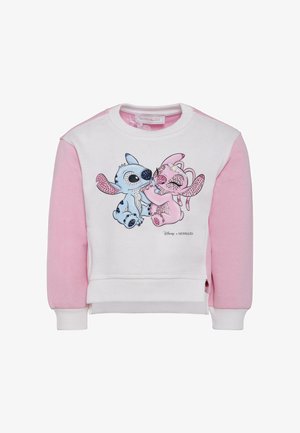 Ροζ και λευκή παιδική μπλούζα με γκράφικ εκτύπωση δύο καρικατούρων. Μαλακό βαμβακερό υλικό με ριμπ μανσέτες.