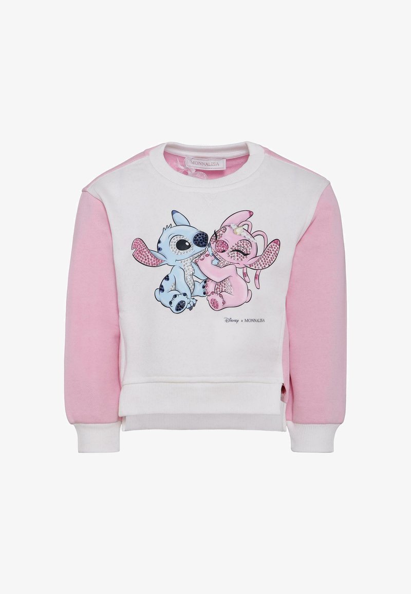 Ροζ και λευκή παιδική μπλούζα με γκράφικ εκτύπωση δύο καρικατούρων. Μαλακό βαμβακερό υλικό με ριμπ μανσέτες.