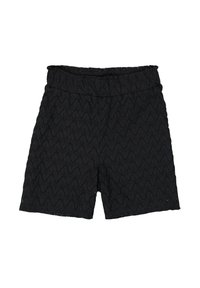 Shorts noirs avec un motif en vagues texturé, taille élastique et coupe droite. Fabriqués à partir d'un tissu respirant pour plus de confort.