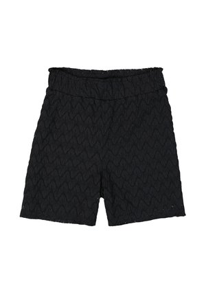 Shorts noirs avec un motif en vagues texturé, taille élastique et coupe droite. Fabriqués à partir d'un tissu respirant pour plus de confort.