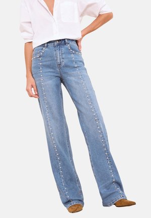 Lipsy, PETITE FIT  - Široké nohavice - studded mid wash blue