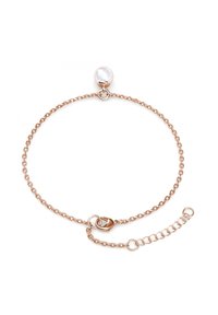 Bracciale in oro rosa con una delicata catena, decorato con un accento di perla tonda e una chiusura regolabile per una vestibilità sicura.
