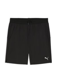 Μαύρο αθλητικό σορτς με ελαστική μέση και κορδόνι, πλαϊνές τσέπες, μικρό λευκό λογότυπο Puma στο τελείωμα του αριστερού ποδιού.