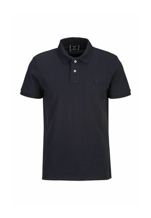 Marineblaues Poloshirt mit kurzen Ärmeln, zwei-knöpfiger Knopfleiste, geripptem Kragen und einem strukturierten Logopatch auf der linken Brust. Weicher Baumwollstoff.