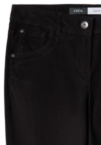 Zwarte broek van een katoenmix, met een voorzak, knoopsluiting en rechte pijpen. Subtiele textuur met een gladde afwerking.