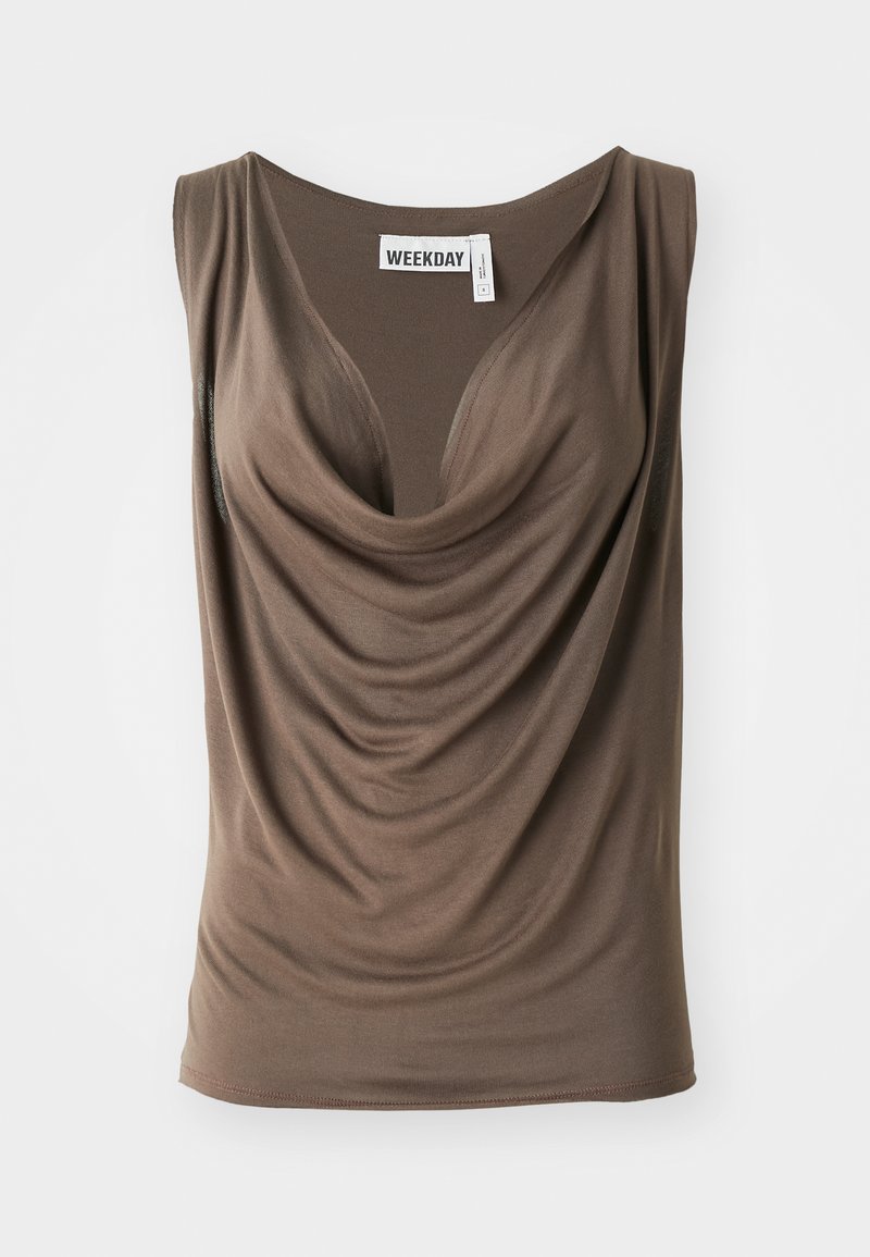 Weekday DRAPED NECK - Top - dark brown/maro - Zalando.ro