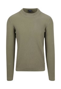 Olijfgroene longsleeve geribde trui met een ronde hals en een strakke pasvorm. Textuurstof met een subtiel patroon, met geribde manchetten en zoom.