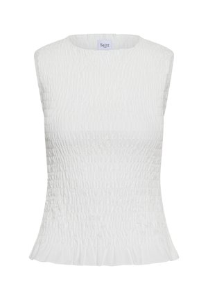 Bijela bluza bez rukava sa nabrano-elastičnom teksturom i blagim proširenjem na rubu, označena kao Saint Tropez.