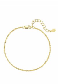 Pulsera en tono dorado con un diseño retorcido, con cierre de langosta y una cadena ajustable para la personalización del tamaño.