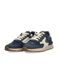 Sneaker navy e denim con dettagli in crema, punta rotonda, design con lacci e parte superiore testurizzata. Suola in gomma con un sottile motivo di battistrada.