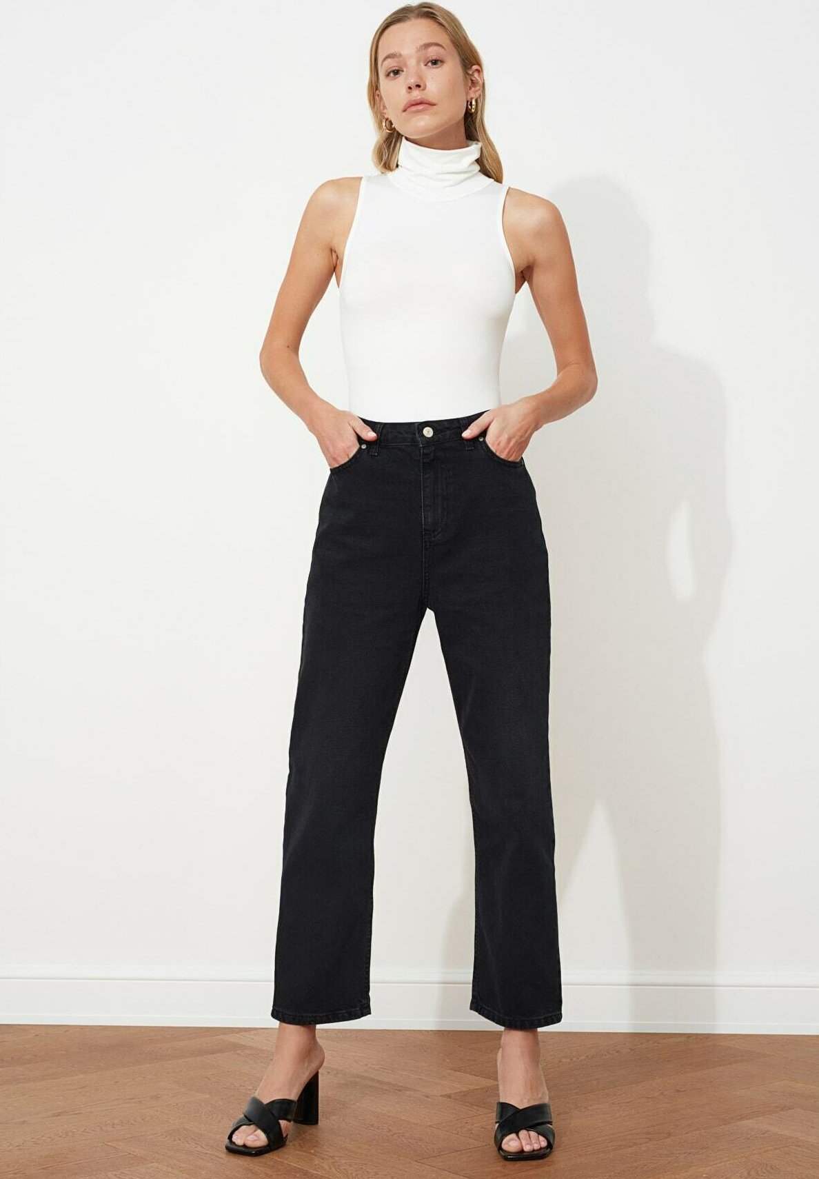 Black straight leg jeans