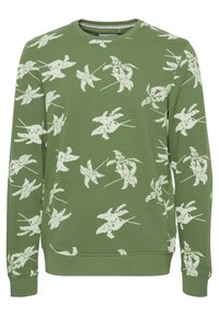 Groen sweatshirt met een wit bladmotief, ronde hals, lange mouwen en geribbelde manchetten en zoom. Zacht materiaal met een casual pasvorm.