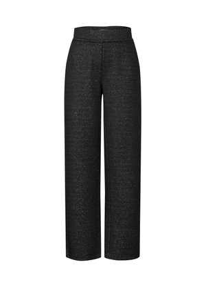 Pantalons larges noirs en tissu texturé avec un léger scintillement. Dotés d'une taille lisse et d'une silhouette droite.