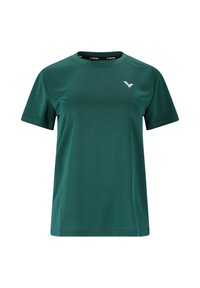 Grøn kortærmet T-shirt i letvægtsstof. Har en rund halsudskæring og et lille hvidt logo på venstre brystområde.