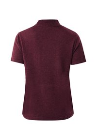 Burgundowa koszulka polo z krótkim rękawem uszyta z teksturowanej dzianiny. Posiada klasyczny kołnierzyk oraz prosty dół bez widocznych logo.