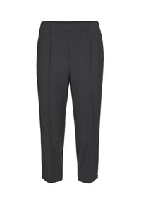 Graue, knöchellange Hose mit gerippter Textur, elastischem Bund und seitlichen Schlitzen am Saum für mehr Bewegungsfreiheit.