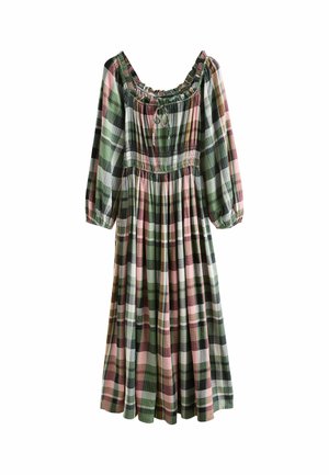 Next, LONG SLEEVE SQAURE NECK BOW MIDI DRESS - Day dress - green pink check