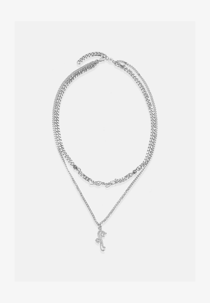 Ασημένια αλυσίδα κρεμαστό βραχιόλι με διαφορετικά στυλ κλιπ, διακοσμητικό charm σαύρας και κλείσιμο με κλιπ.