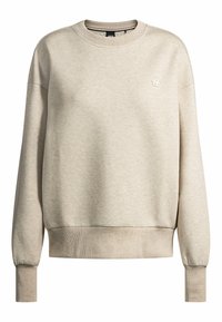 Felpa beige chiaro con polsini e orlo a costine, caratterizzata da un logo discreto sul petto. Tessuto morbido e design dal taglio rilassato.