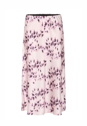 Ružičasto-ljubičasta suknja s tye-dye uzorkom, izrađena od lagane tkanine, sa elastičnom strukom i lepršavim A-linijom.