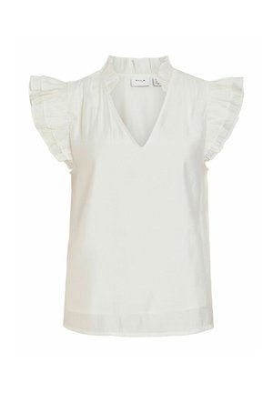 VILA, CAP SLEEVE TOP VIANU V-NECK - Blouse - snow white