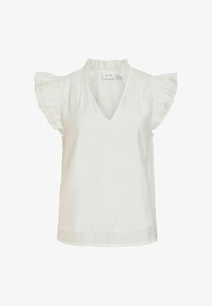 VILA, CAP SLEEVE TOP VIANU V-NECK - Pluus - snow white