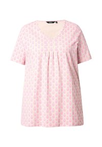 Ulla Popken BLOSSOM GRAPHIC SHORT SLEEVE - T-shirt con stampa - pale sailing blue/blu
