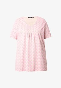 Ulla Popken BLOSSOM GRAPHIC SHORT SLEEVE - T-shirt con stampa - pale sailing blue/blu Ulla Popken BLOSSOM GRAPHIC SHORT SLEEVE - T-shirt con stampa - pale sailing blue/blu